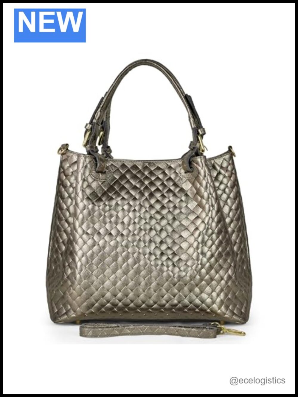 Genuine Metallic Suede Top-Handle Satchel Handbag, Adjustable Crossbody Strap,
